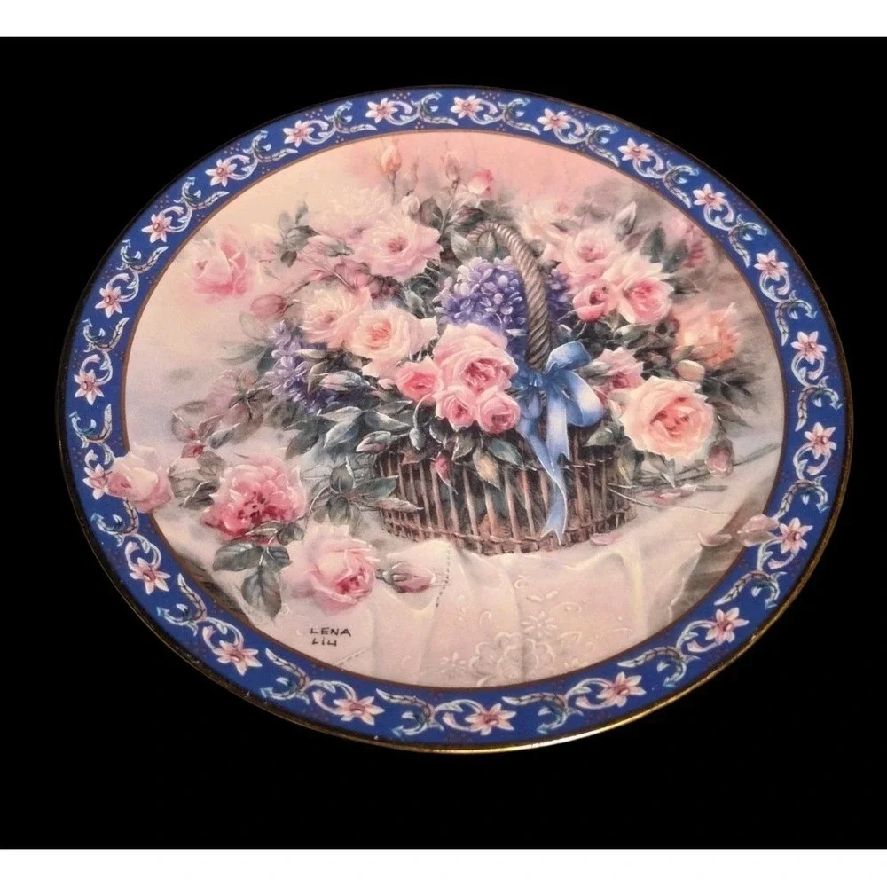 Set Of 2 W.L. George Collectors Plates By Lena Liu Floral Gold‎ Accents 8